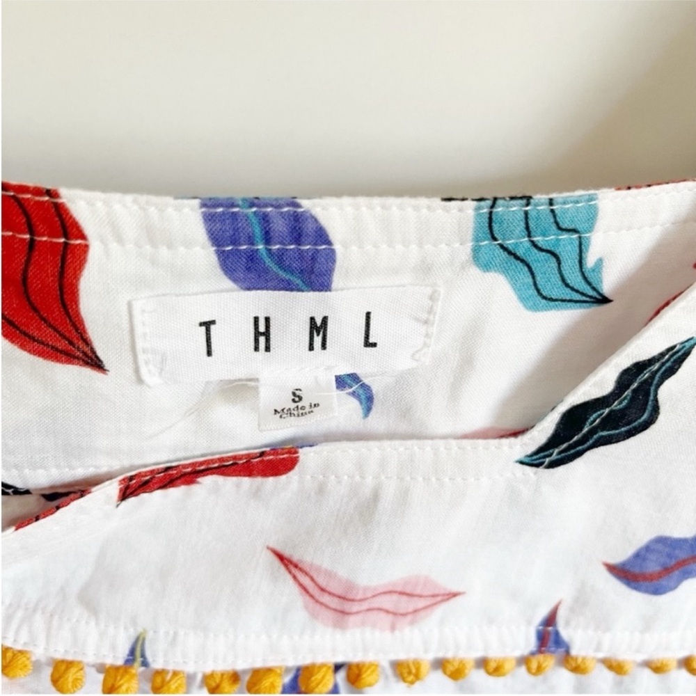 THML Multicolor Patterned Blouse with Pom-Pom Trim - image 5